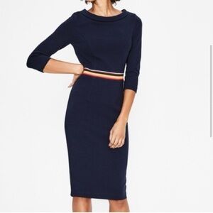 Boden Daisy Ottoman Dress Navy Rainbow Stripe Size 2R